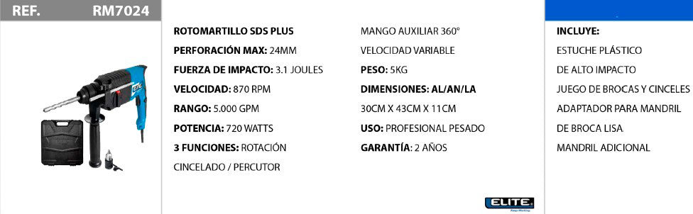 ROTOMARTILLO SDS PLUS - 24MM 720W ELITE / REF: FRM7024