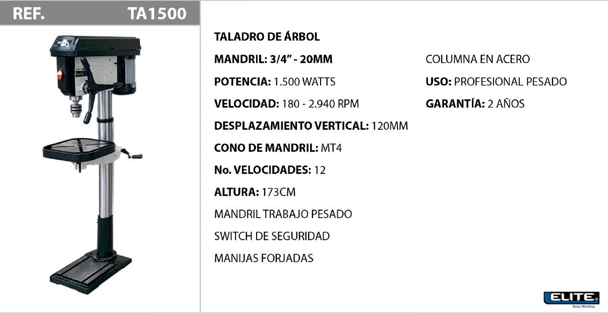 TALADRO DE ARBOL 3/4" - 20MM 375W ELITE / REF: TA1500
