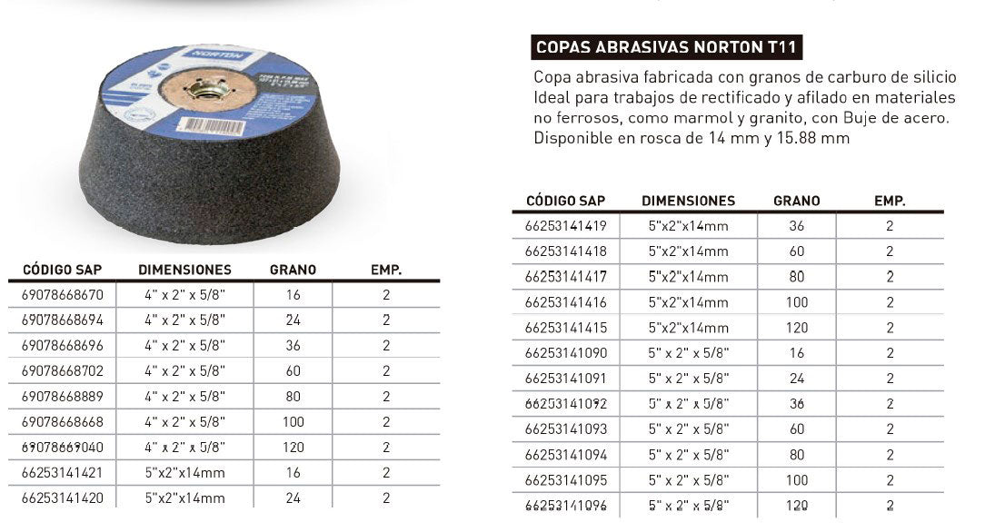 COPAS ABRASIVAS NORTON T11 / 69078668670