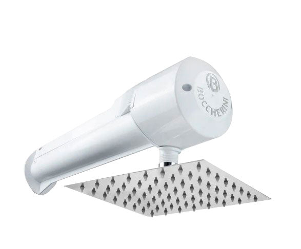 DUCHA HORIZONTAL LUSSO BLANCA A 110V - 220V BOCCHERINI CON REGADERA DE 8” / REF: 2801110