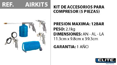 KIT DE ACCESORIOS PARA COMPRESORES DE AIRE (5 PIEZAS) ELITE / REF: AIRKIT5