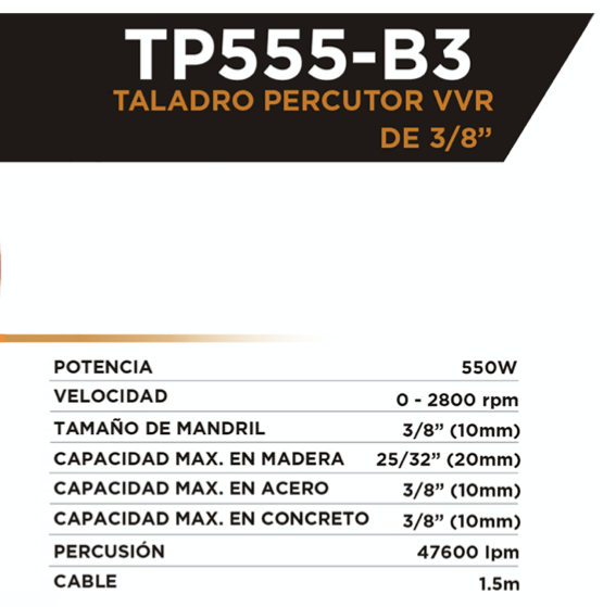 TALADRO PERCUTOR VVR 3/8" 550W BLACK DECKER / REF: TP555-B3