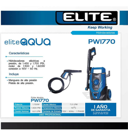 HIDROLAVADORA ELECTRICA 1700W 1600PSI ELITE  -PW1770
