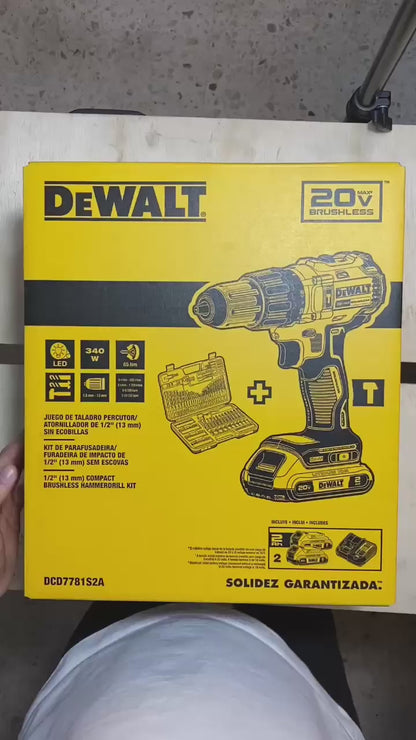 KIT TALADRO INALÁMBRICO 1/2¨ 20V + 2 BATERIAS + OBSEQUIO 100 piezas DEWALT DCD7781S2A-B3