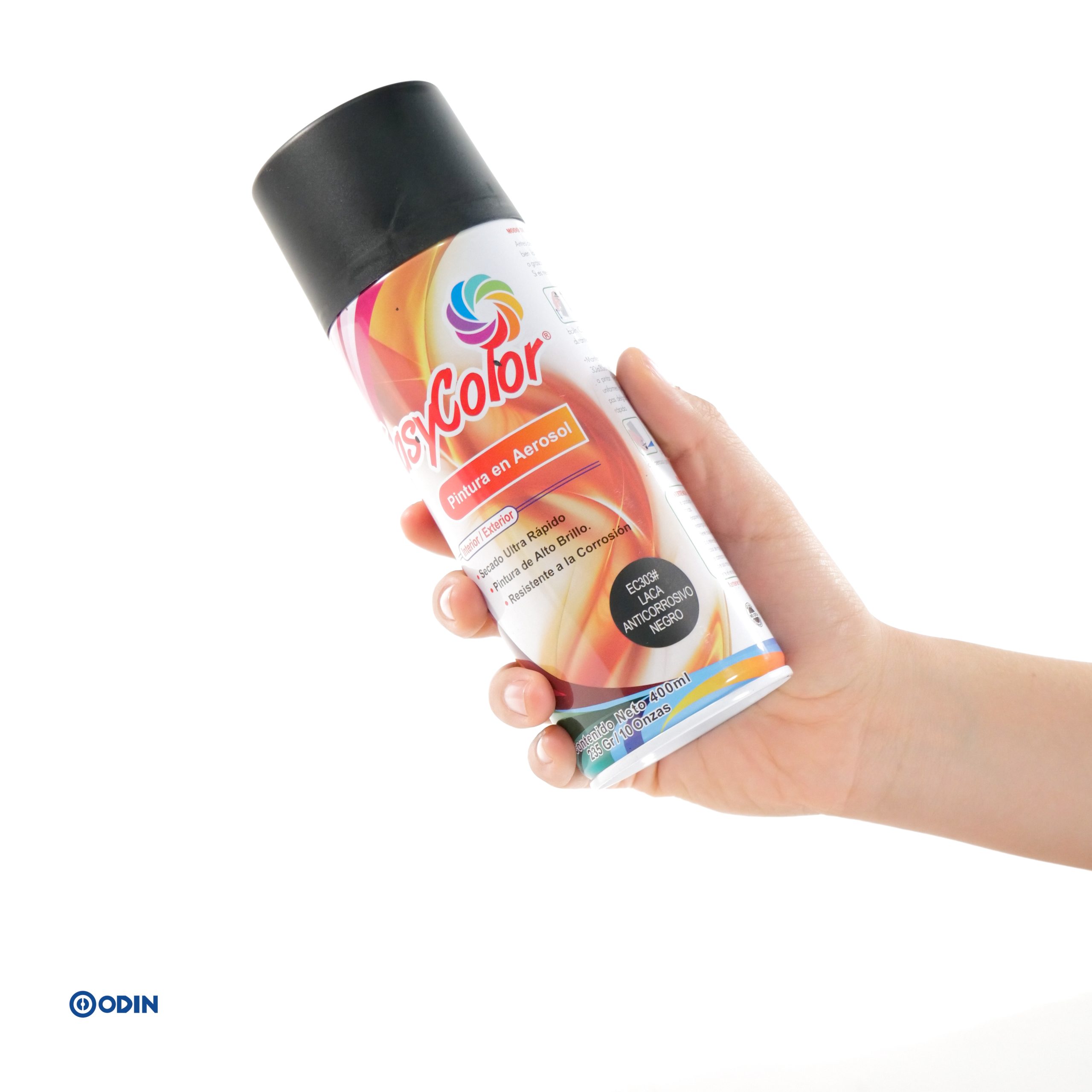PINTURA AEROSOL EASYCOLOR ANTICORROSIVA NEGRO EC303 para interior y exterior de alto brillo y secado rápido