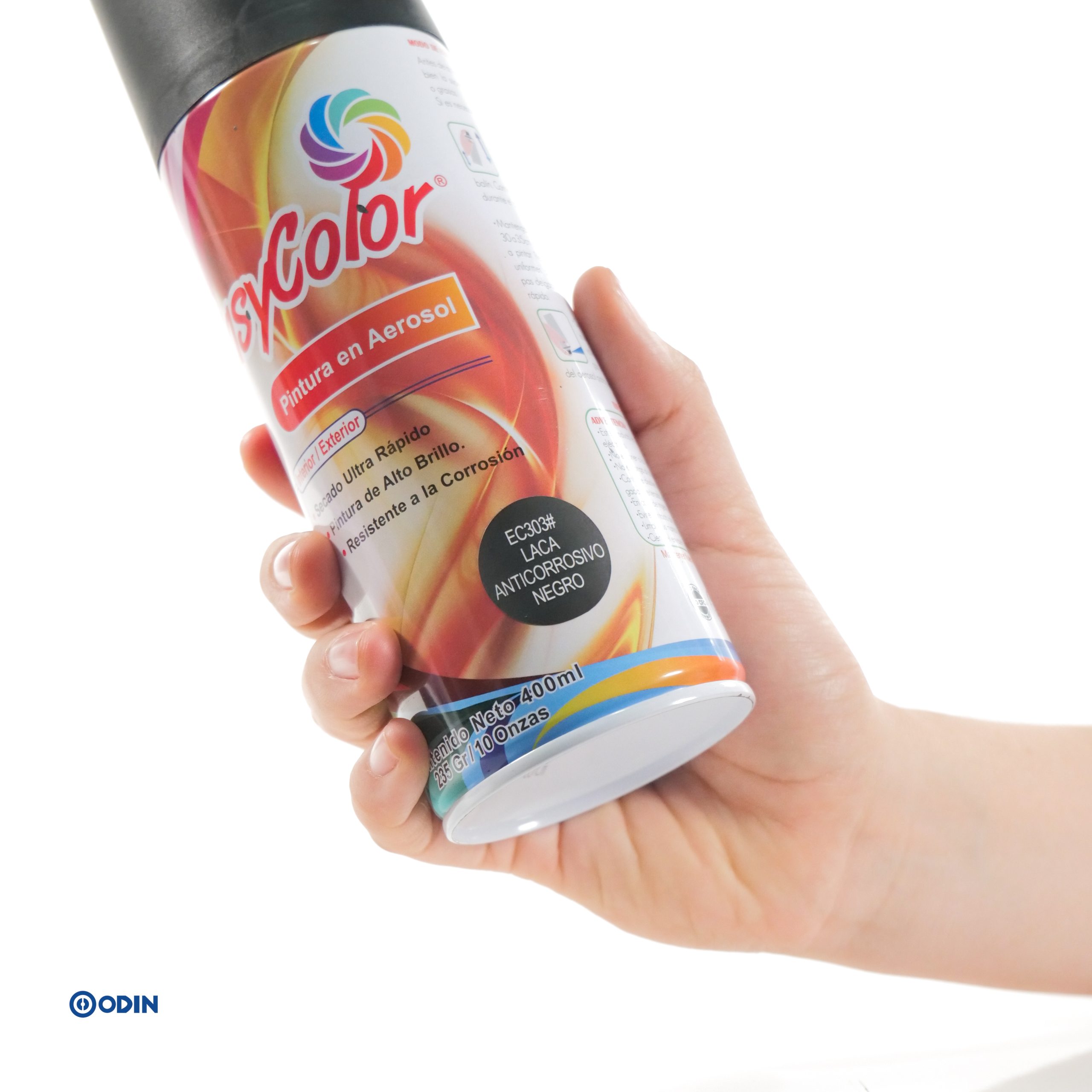 PINTURA AEROSOL EASYCOLOR ANTICORROSIVA NEGRO EC303 para interior y exterior de alto brillo y secado rápido