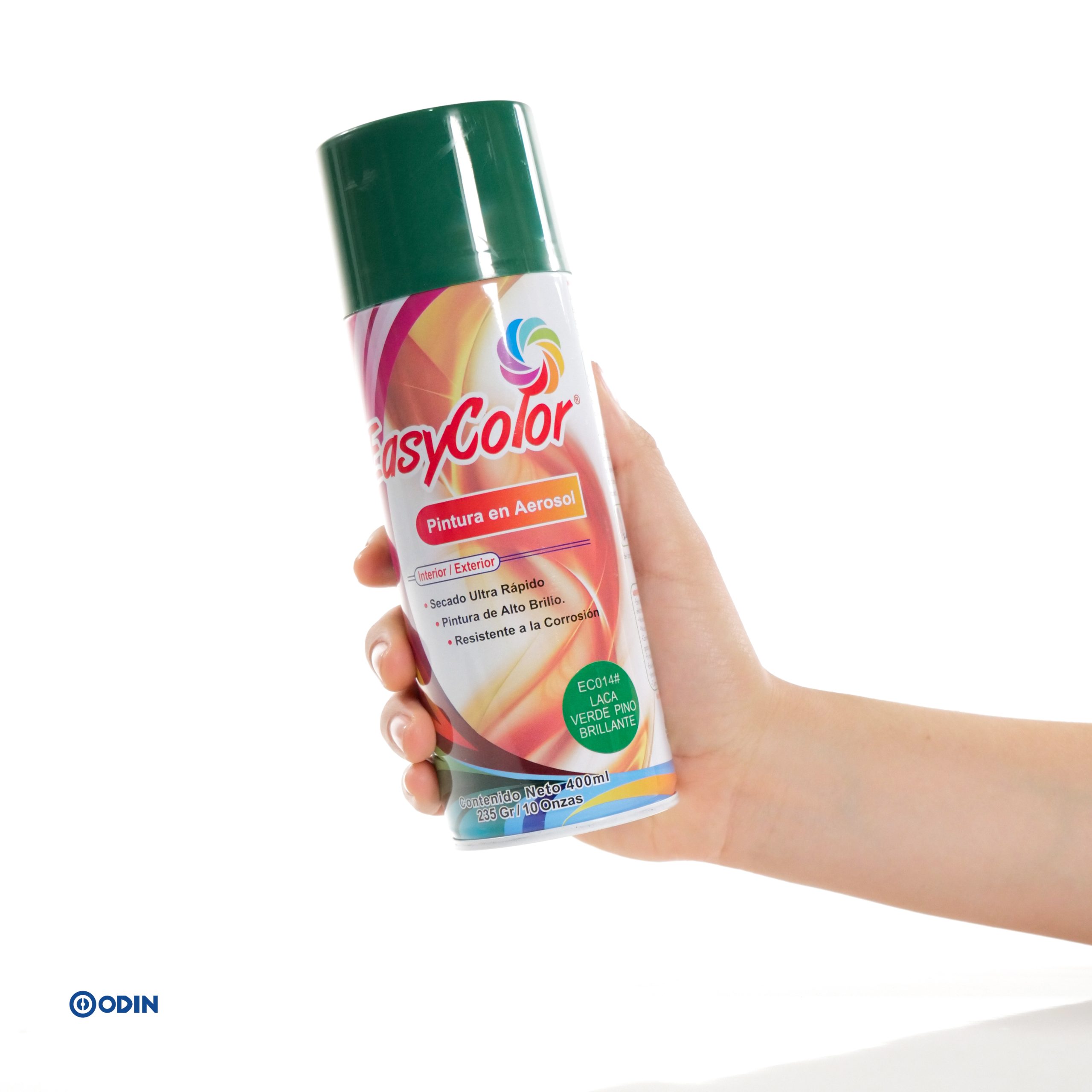 PINTURA AEROSOL EASYCOLOR Verde Pino Brillante EC014 para interior y exterior de alto brillo y secado rápido