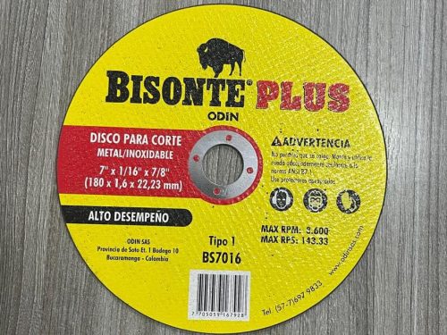 DISCO BISONTE PARA CORTE METAL/INOXIDABLE 7"X1/16"X1/8"