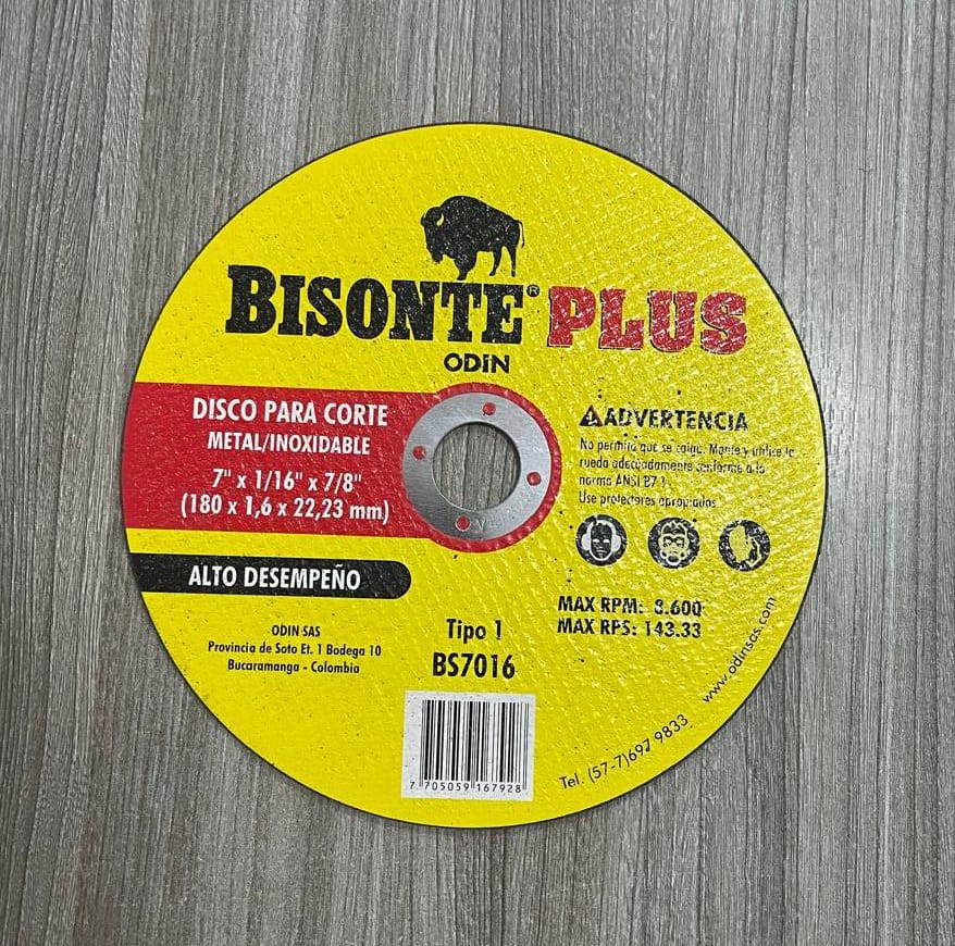 DISCO BISONTE PARA CORTE METAL/INOXIDABLE 7"X1/16"X1/8"