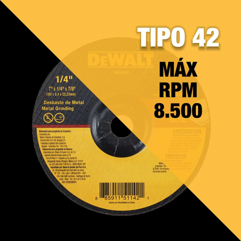 Disco Abrasivo de Desbaste T27 7 x 1/4 Pulgadas Dw54850 Dewalt Set X 50 Unidades - Image 3