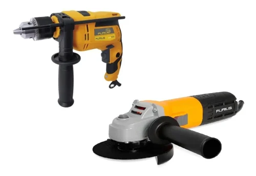Taladro Percutor 1/2'' Furius Fd75 + Pulidora 4-1/2'' Fg71 Color Amarillo Frecuencia 60 Hz