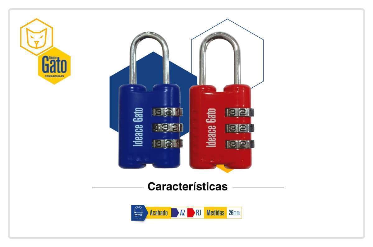CANDADO COMBINACIÓN 3 DIALES AZUL CM