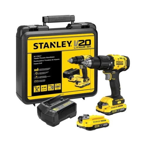 STANLEY Taladro Atornillador Inalámbrico 1/2'' (13mm) 20V MAX SCD701D2K con 2 Baterías, Cargador y Maleta – Potencia, Autonomía y Portabilidad, SCD701D2K-B3