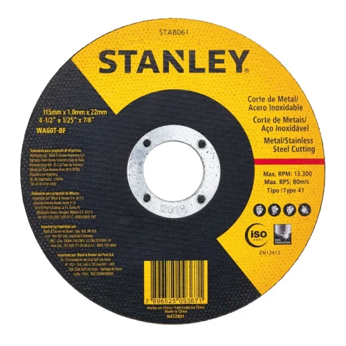 DISCO DE CORTE ULTRAFINO PARA METAL INOX 115 X 1 X 22,2 mm (4 1/2) T41